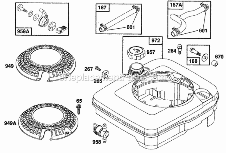 Fuel Tank AssyCovers Hoses Diagram and Parts List for 125702-0113-01  Briggs and Stratton Engine